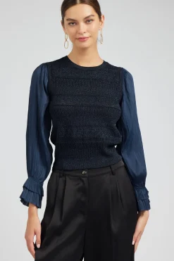 Current Air Metallic Contrast Sweater Top NAVY Clearance