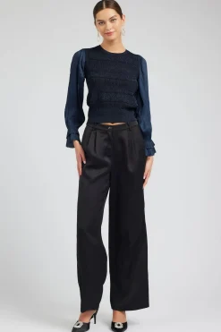 Current Air Metallic Contrast Sweater Top NAVY Clearance