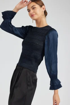 Current Air Metallic Contrast Sweater Top NAVY Clearance