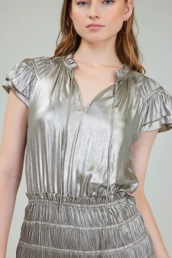 Current Air Metallic Maxi Dress OLIVESILVER New