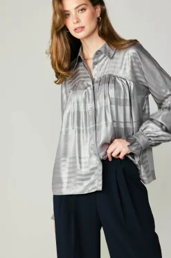 Current Air Metallic Pleated Shirt SILVER Clearance
