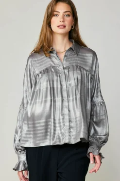 Current Air Metallic Pleated Shirt SILVER Clearance