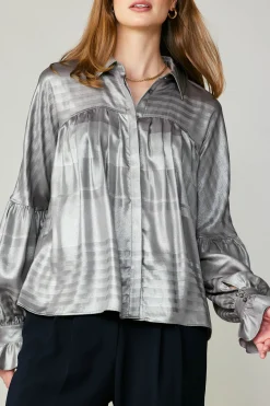 Current Air Metallic Pleated Shirt SILVER Clearance