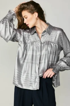 Current Air Metallic Pleated Shirt SILVER Clearance
