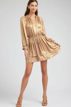 Current Air Metallic Tiered Mini Dress GOLD Best
