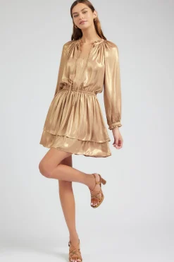 Current Air Metallic Tiered Mini Dress GOLD Best