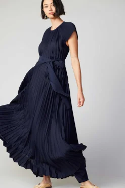 Current Air Mona Pleated Maxi Dress NAVY Hot