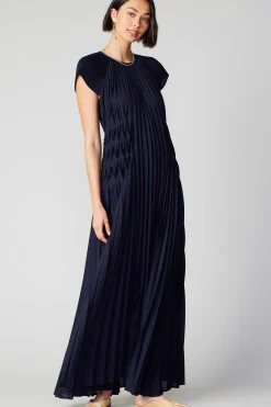 Current Air Mona Pleated Maxi Dress NAVY Hot