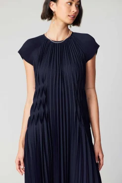 Current Air Mona Pleated Maxi Dress NAVY Hot