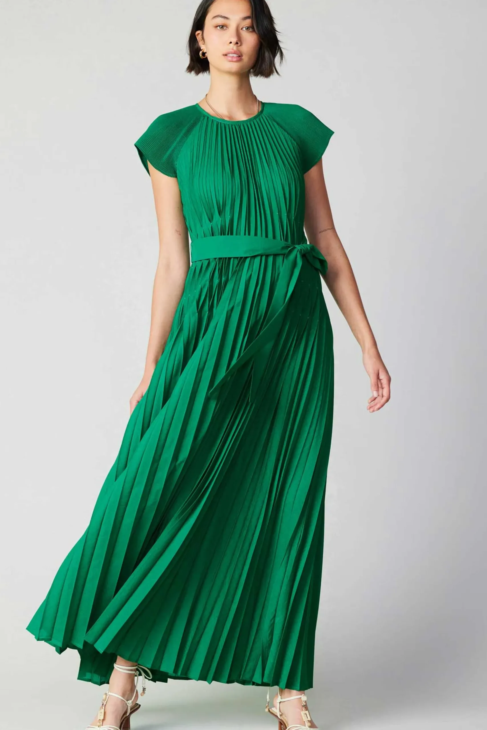 Current Air Mona Pleated Maxi Dress GREEN Clearance