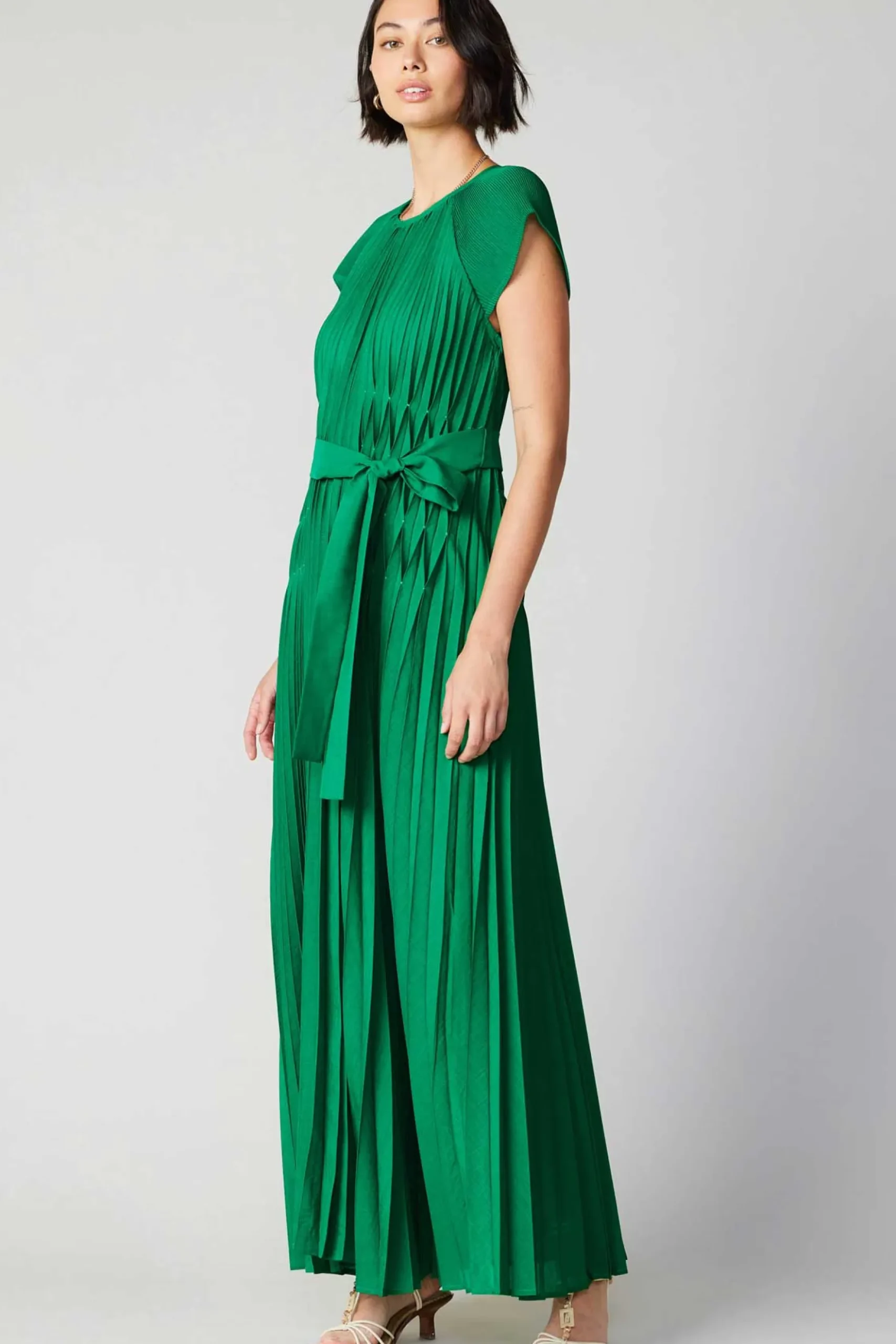 Current Air Mona Pleated Maxi Dress GREEN Clearance