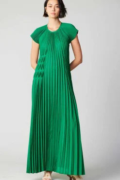 Current Air Mona Pleated Maxi Dress GREEN Clearance