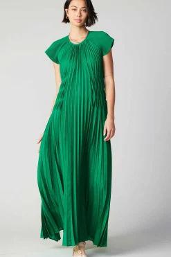 Current Air Mona Pleated Maxi Dress GREEN Clearance