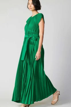 Current Air Mona Pleated Maxi Dress GREEN Clearance