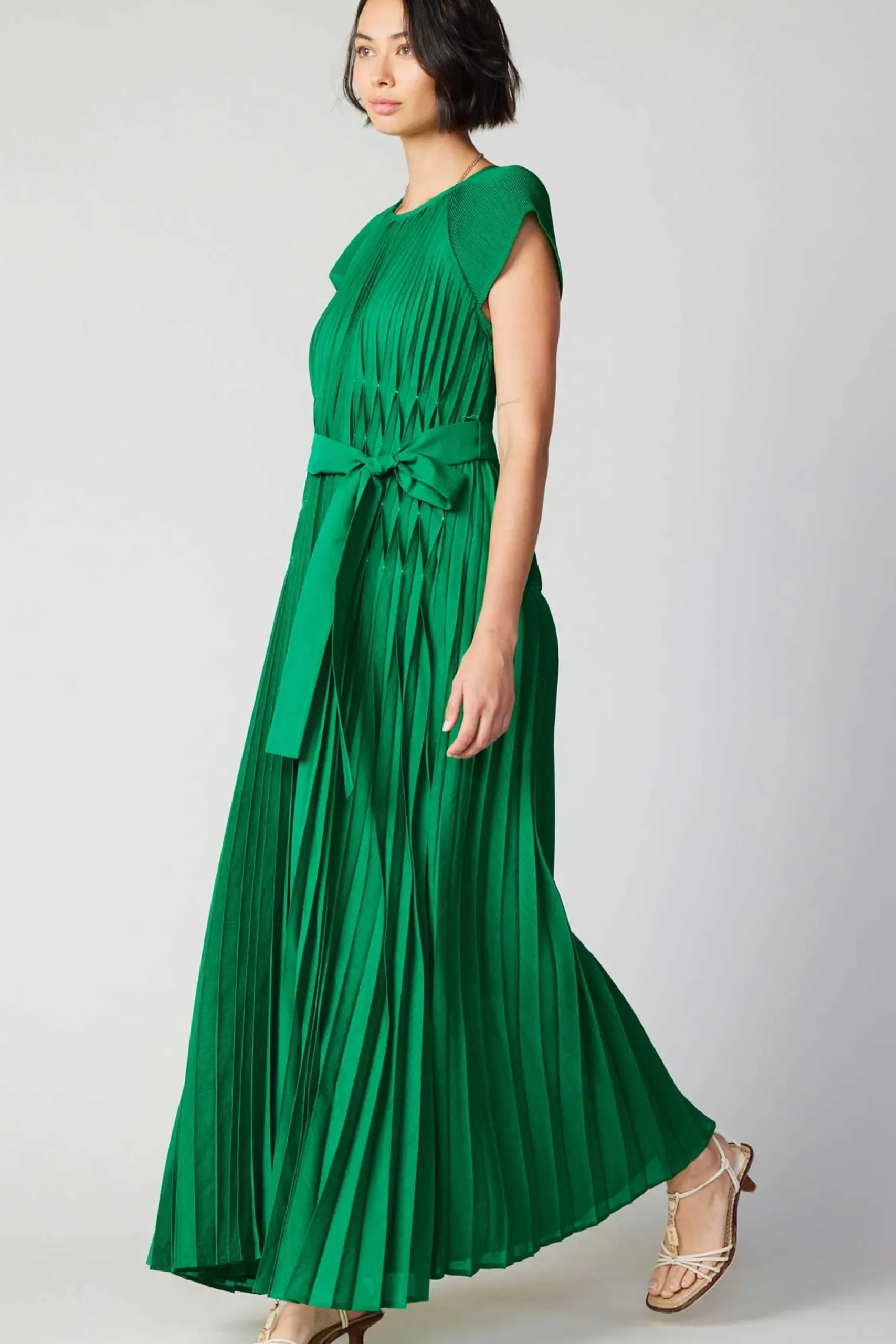 Current Air Mona Pleated Maxi Dress GREEN Clearance