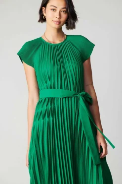Current Air Mona Pleated Maxi Dress GREEN Clearance