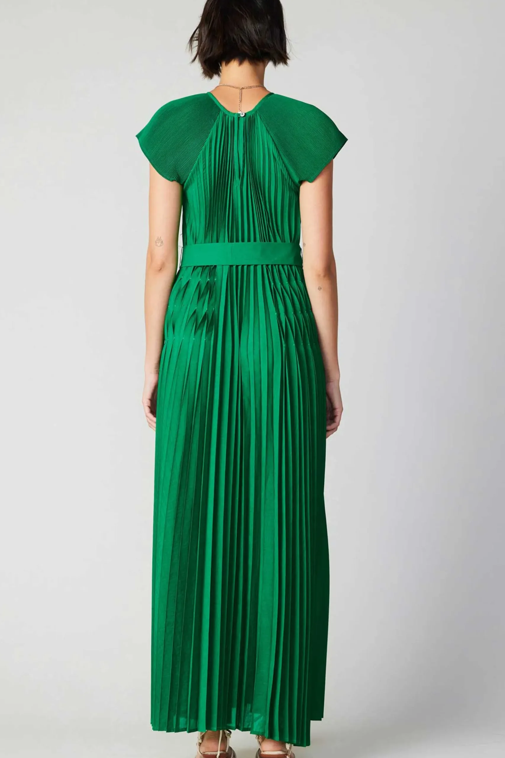 Current Air Mona Pleated Maxi Dress GREEN Clearance