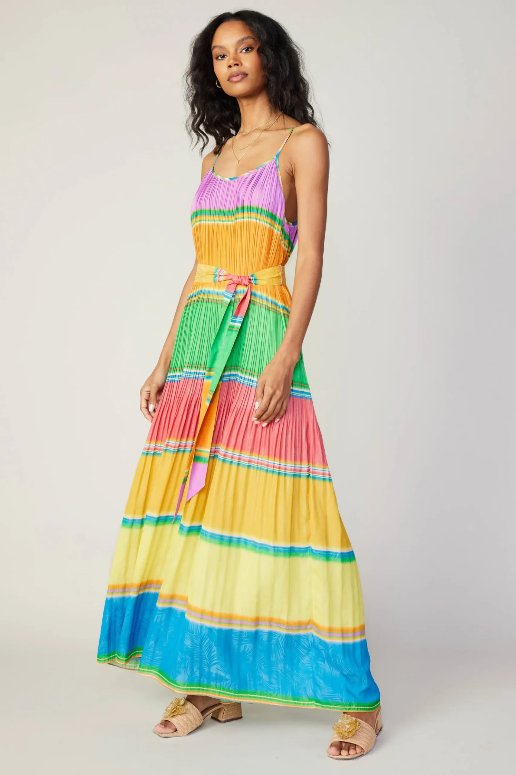 Current Air Multicolored Pleated Cami Dress RAINBOW Sale