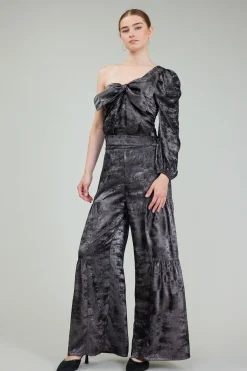 Current Air One Shoulder Textured Top PLUMGUNMETAL New