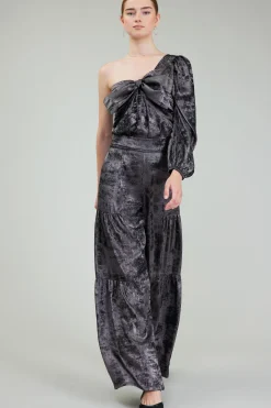 Current Air One Shoulder Textured Top PLUMGUNMETAL New