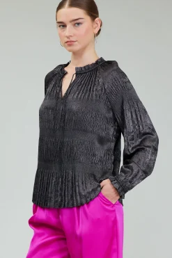 Current Air Opalescent Pleated Blouse PLUMGUNMETAL Hot