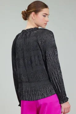 Current Air Opalescent Pleated Blouse PLUMGUNMETAL Hot