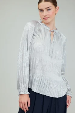 Current Air Opalescent Pleated Blouse OYSTER Sale