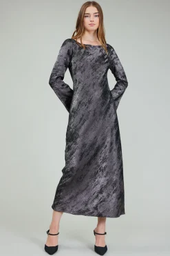 Current Air Opalescent Textured Maxi Dress PLUMGUNMETAL Fashion