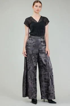 Current Air Opalescent Textured Tiered Pants PLUMGUNMETAL Discount