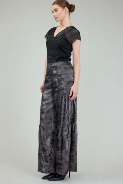 Current Air Opalescent Textured Tiered Pants PLUMGUNMETAL Discount