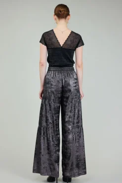 Current Air Opalescent Textured Tiered Pants PLUMGUNMETAL Discount