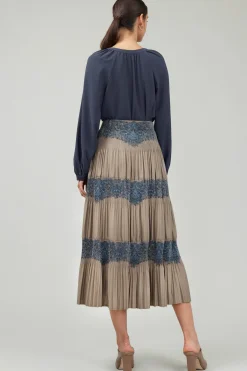 Current Air Ornate Motif Midi Skirt TAUPEBLUEMLT Sale