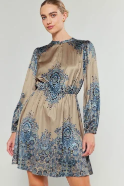 Current Air Ornate Motif Mini Dress TAUPEBLUEMLT New