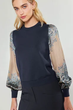Current Air Ornate Motif Sweater Top TAUPEBLUEMLT Fashion