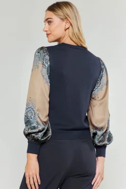 Current Air Ornate Motif Sweater Top TAUPEBLUEMLT Fashion