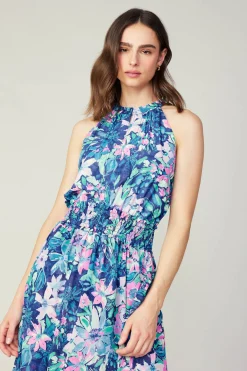 Current Air Painterly Floral Asymmetric Dress PINKBLUEMLT New