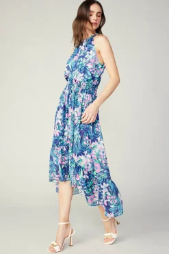 Current Air Painterly Floral Asymmetric Dress PINKBLUEMLT New