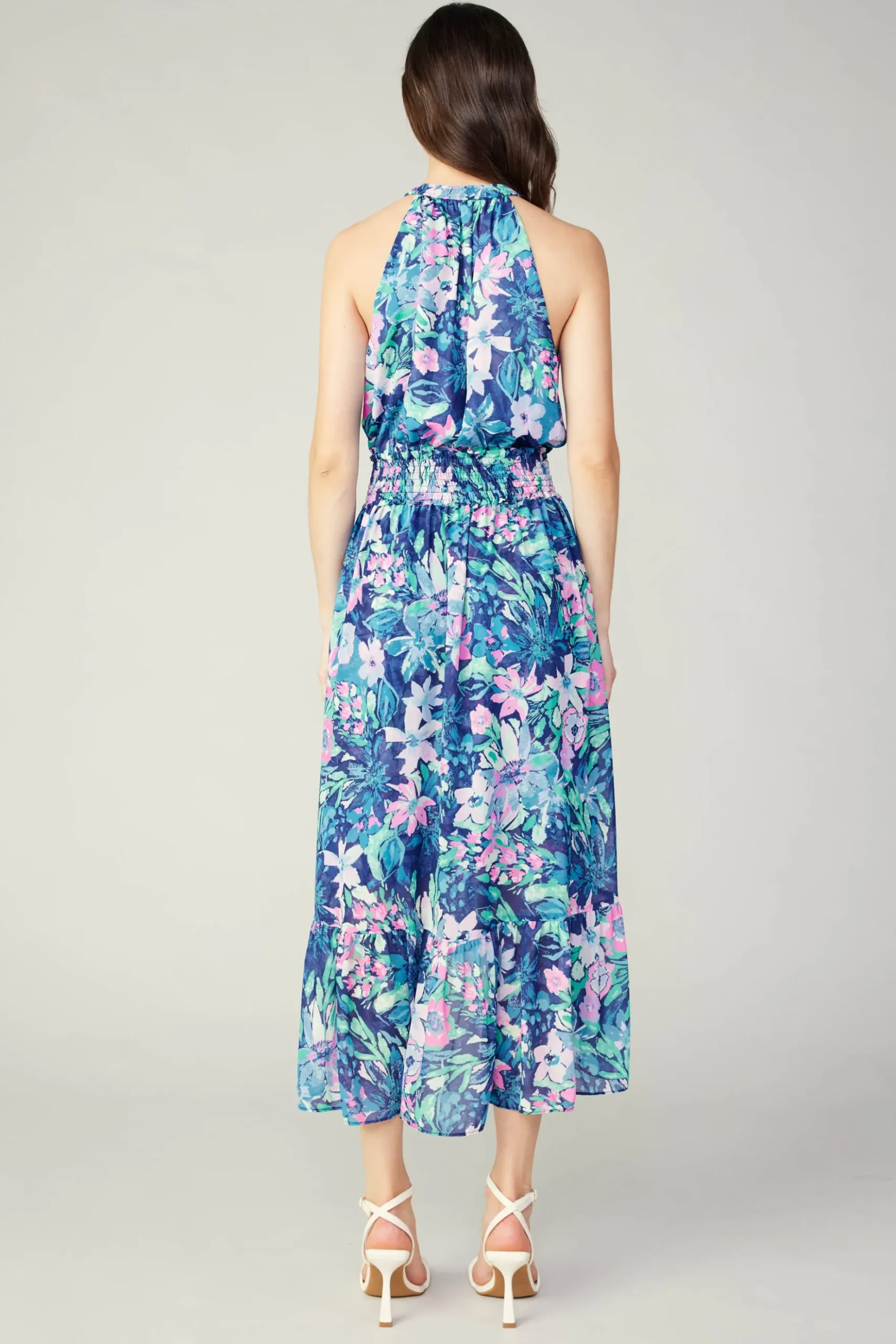 Current Air Painterly Floral Asymmetric Dress PINKBLUEMLT New