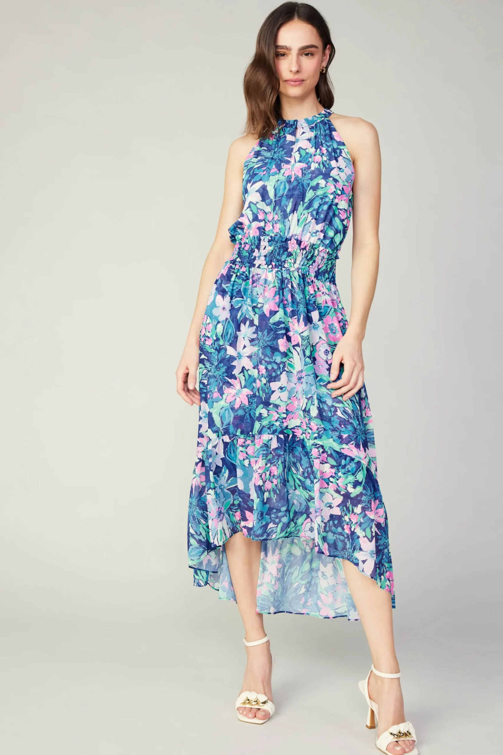 Current Air Painterly Floral Asymmetric Dress PINKBLUEMLT New