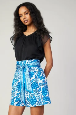 Current Air Painterly Floral Belted Shorts BLUEMLT Hot