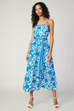 Current Air Painterly Floral Midi Dress BLUEMLT Sale