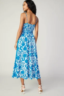 Current Air Painterly Floral Midi Dress BLUEMLT Sale