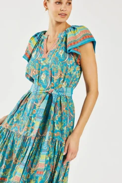 Current Air Paisley Border Print Midi Dress BLUEORANGE New