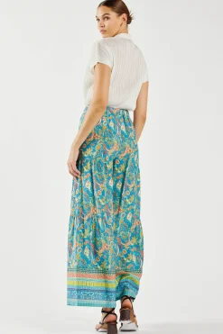 Current Air Paisley Printed Wide Leg Pants BLUEORANGE Outlet