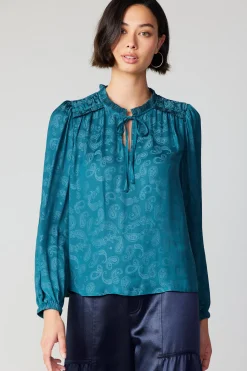Current Air Paisley Split Neck Blouse DEEPTEAL Clearance