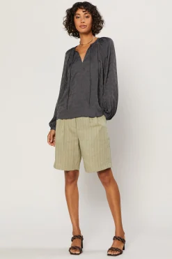 Current Air Paisley Split Neck Top CHARCOAL Outlet