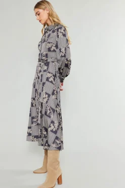 Current Air Paneled Buttonup Dress BLACKTAUPEMLT New