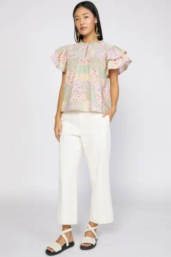 Current Air Patchwork Flutter Sleeve Top MULTI Sale