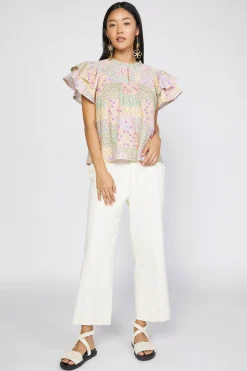 Current Air Patchwork Flutter Sleeve Top MULTI Sale