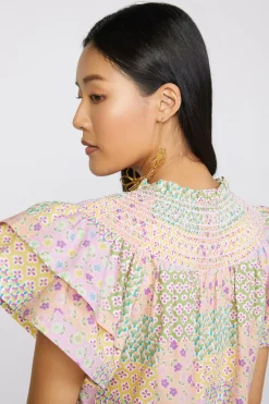 Current Air Patchwork Flutter Sleeve Top MULTI Sale